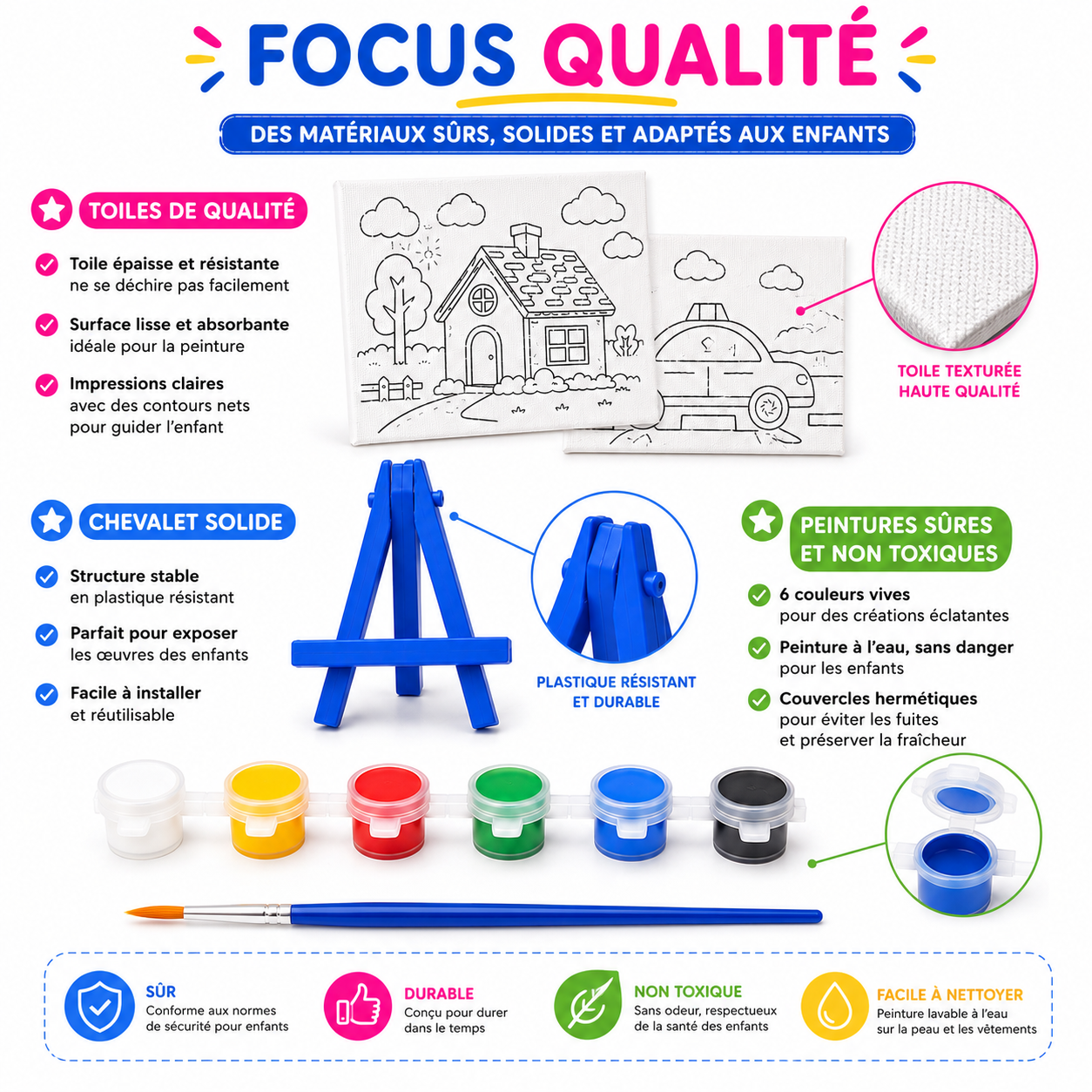 Motarro Kit Créatif Cadres à Peindre – 2 Tableaux avec Chevalets, 6 Peintures & Pinceau