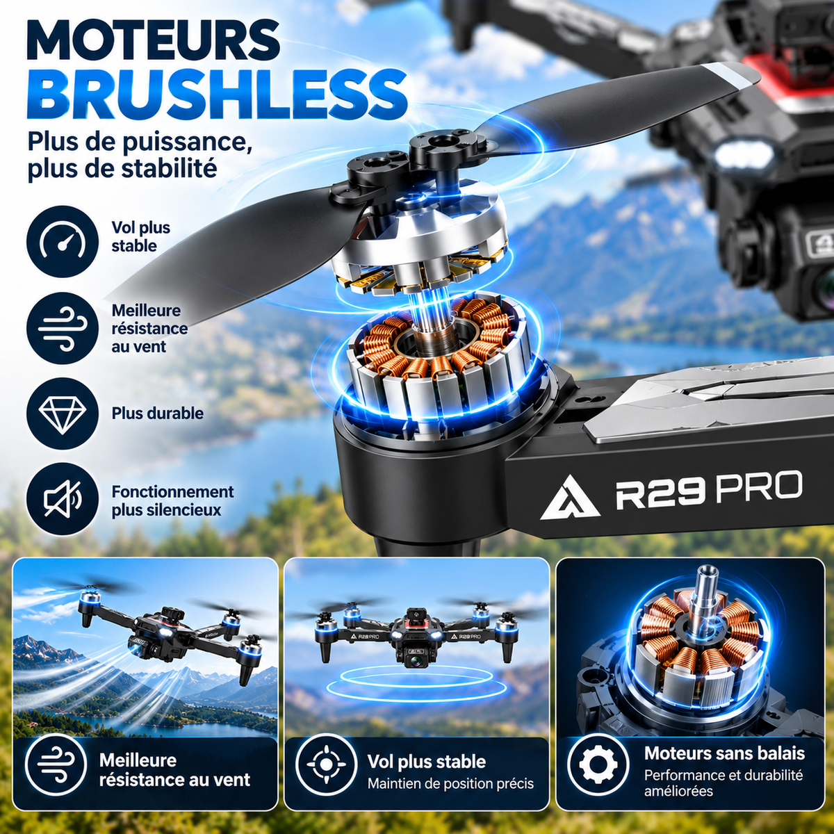 Drone R29 Pro GPS Pliable – Caméra 4K – Brushless – Double Batterie – Retour Automatique