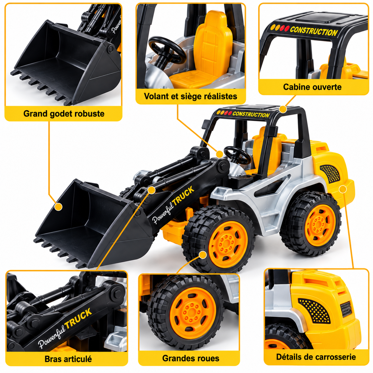 Chargeuse Bulldozer de Chantier Enfant avec Godet Mobile – 26 cm