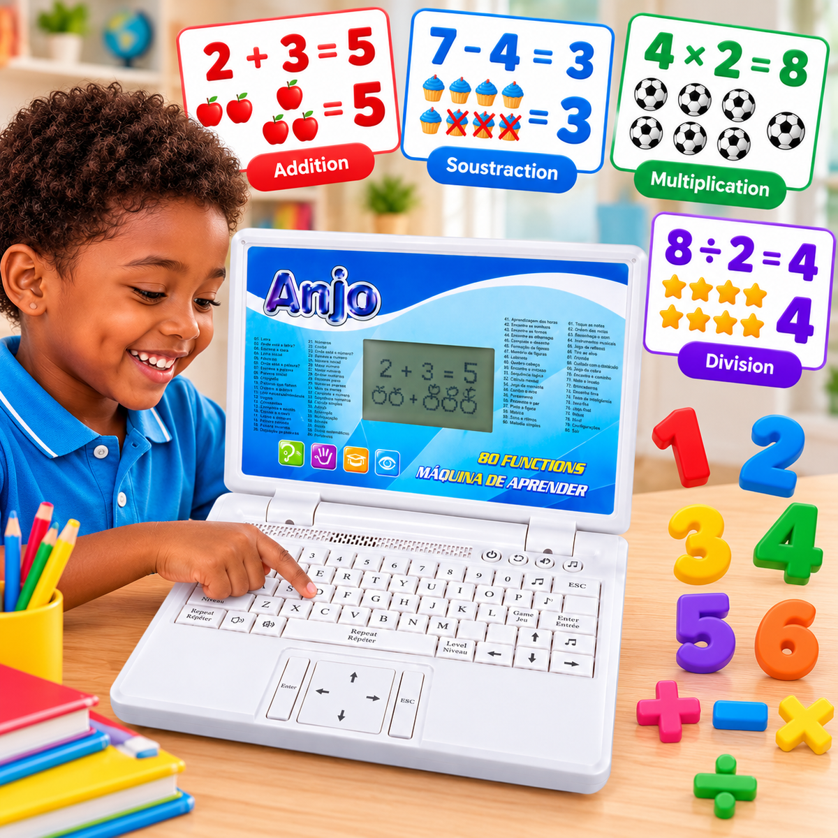 Ordinateur Éducatif Enfant 80 Fonctions – Apprentissage, Jeux & Musique