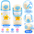 Gourde Enfant avec Paille, Poignée et Couvercle – Motif Étoile - 500 ml