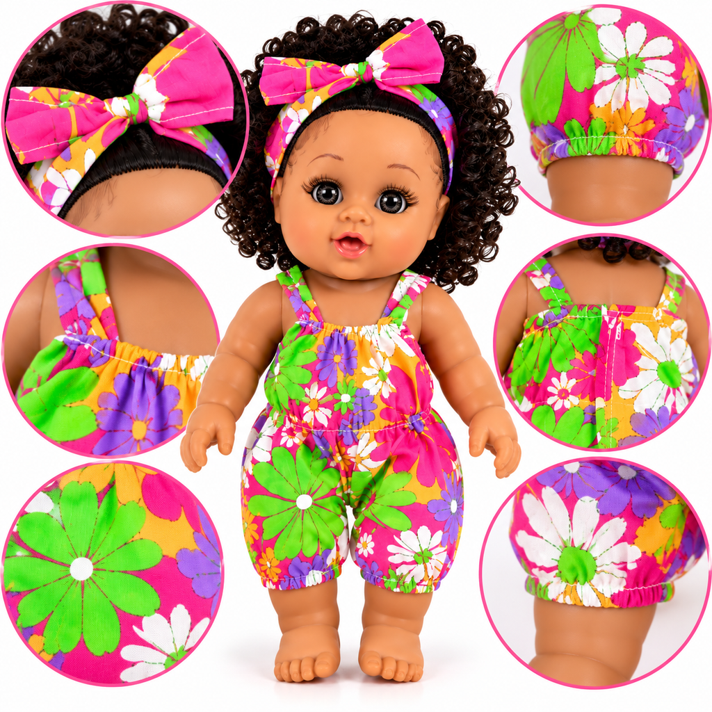 Poupée Bébé Fille Parlante 30 cm – Combinaison Fleurie Multicolore