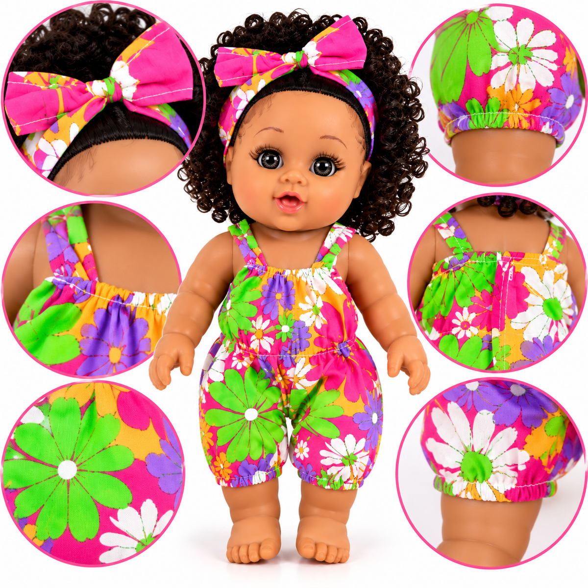 Poupée Bébé Fille Parlante 30 cm – Combinaison Fleurie Multicolore