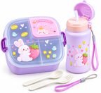 Set Lunch Box Compartimentée + Gourde 500 ml – Lapin Fraise Lilas
