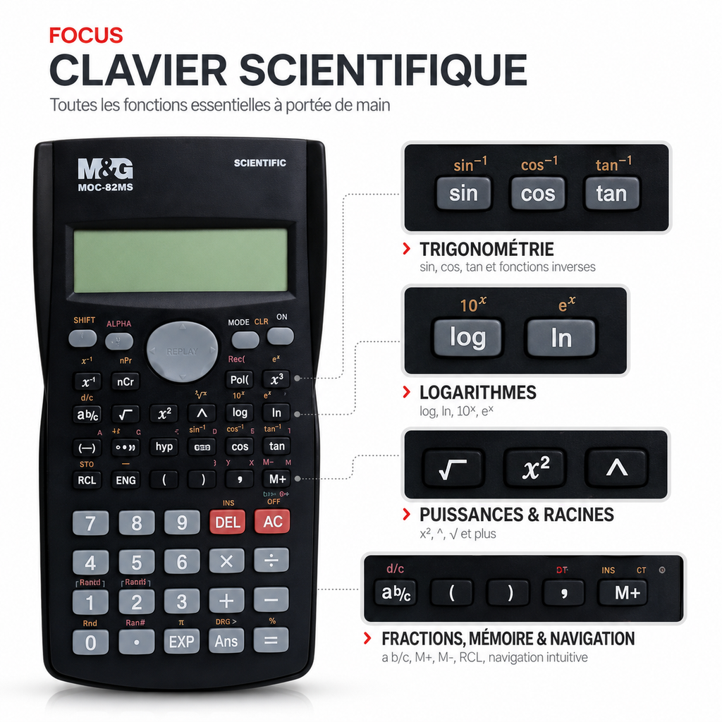 Calculatrice Scientifique M&G MOC-82MS – 240 Fonctions et Écran 2 Lignes