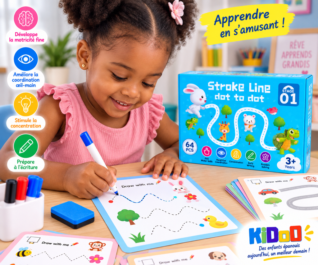 Coffret Éducatif Stroke Line Dot-to-Dot – 64 Activités de Tracé dès 3 Ans