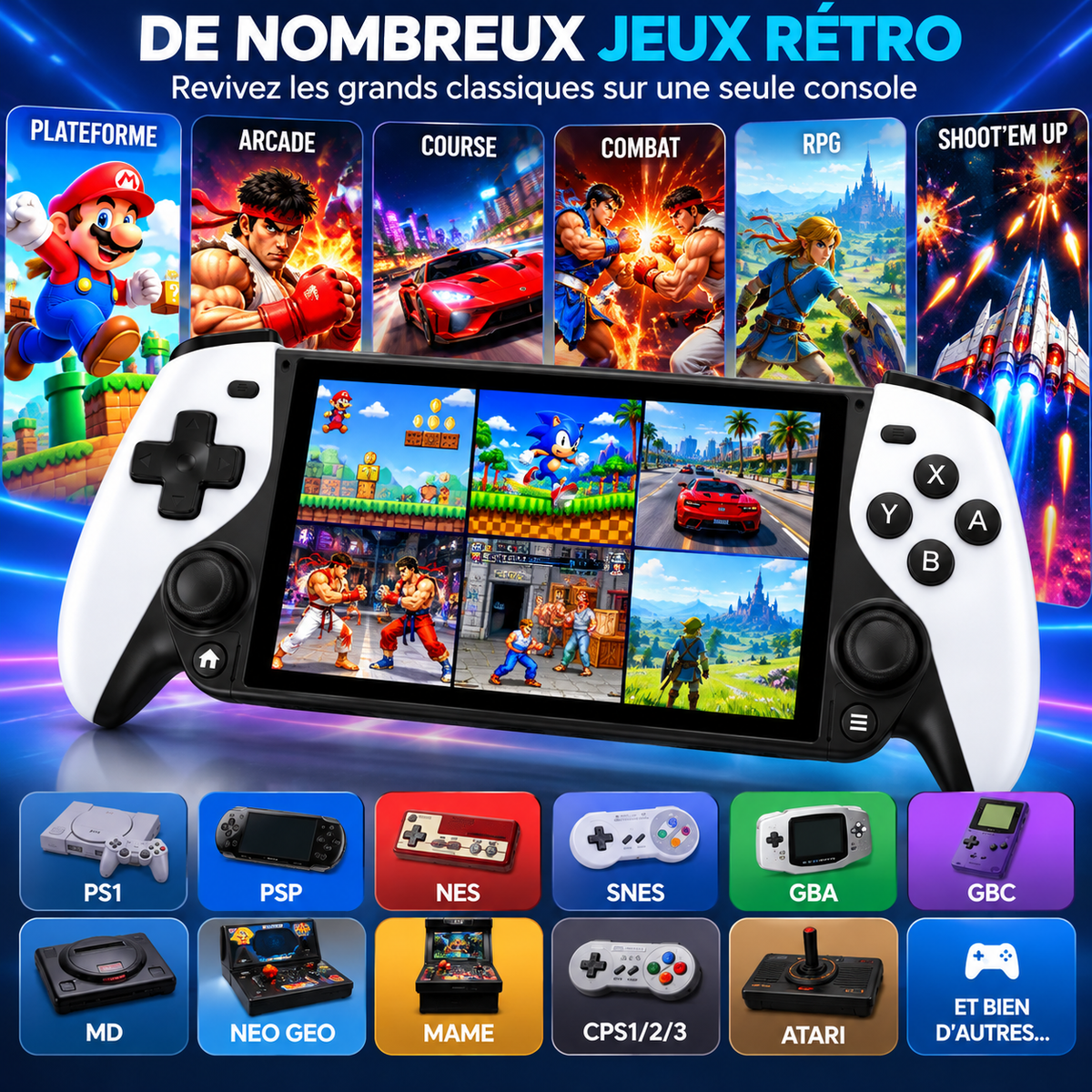 Console de Jeu Portable M25 – Écran IPS 4,3" – Jeux Rétro 3D – 64 Go
