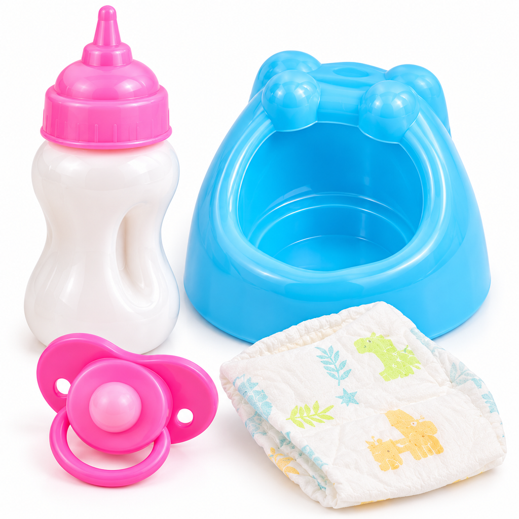 Poupée Bébé 30 cm avec Accessoires – Biberon, Pot, Tétine & Set Repas