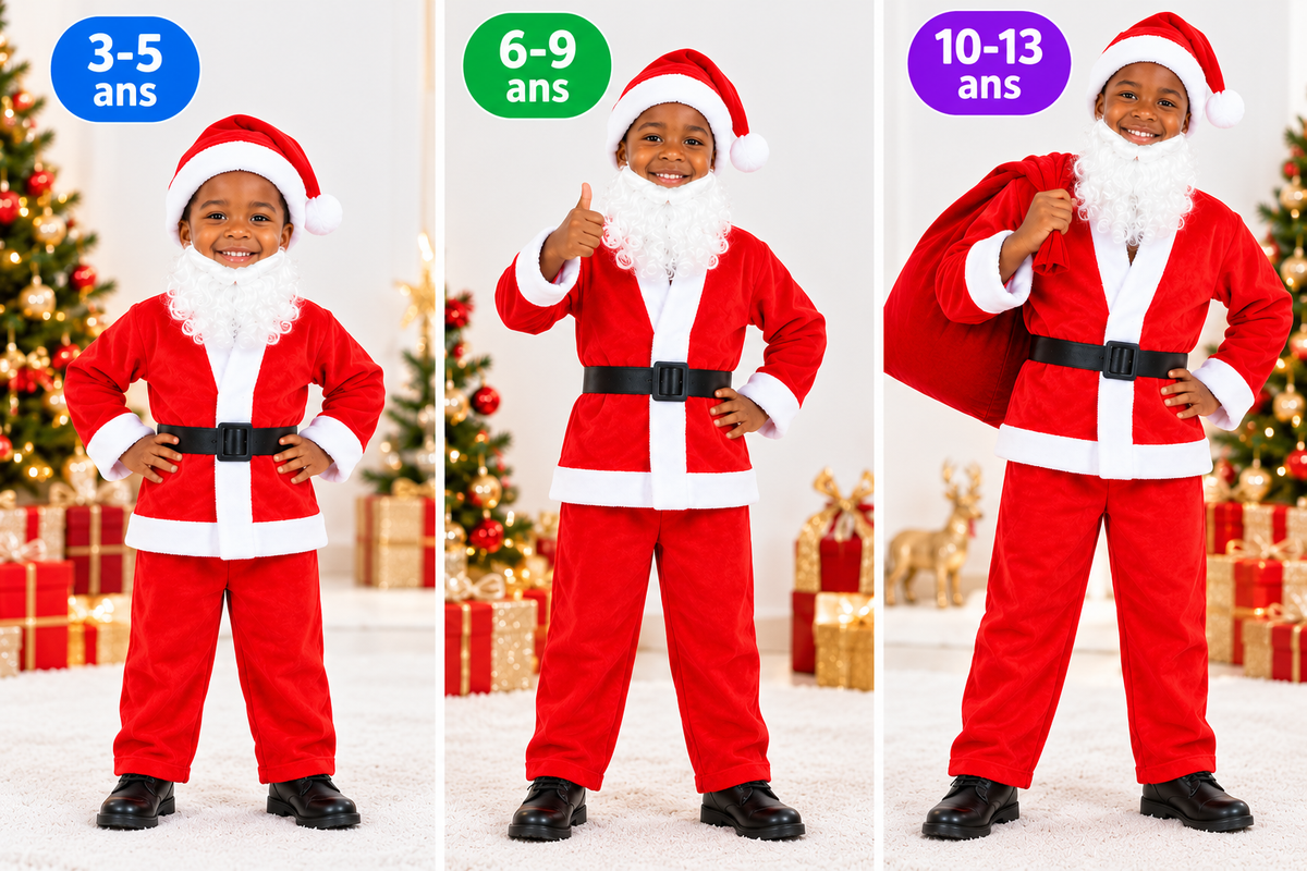 Costume Père Noël Enfant – Rouge & Blanc – 0 à 13 Ans