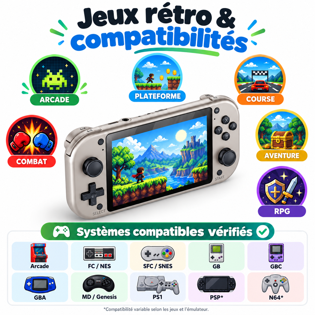 Console de Jeu Portable M17 – Écran IPS 4,3" – 64 Go – Jeux Rétro