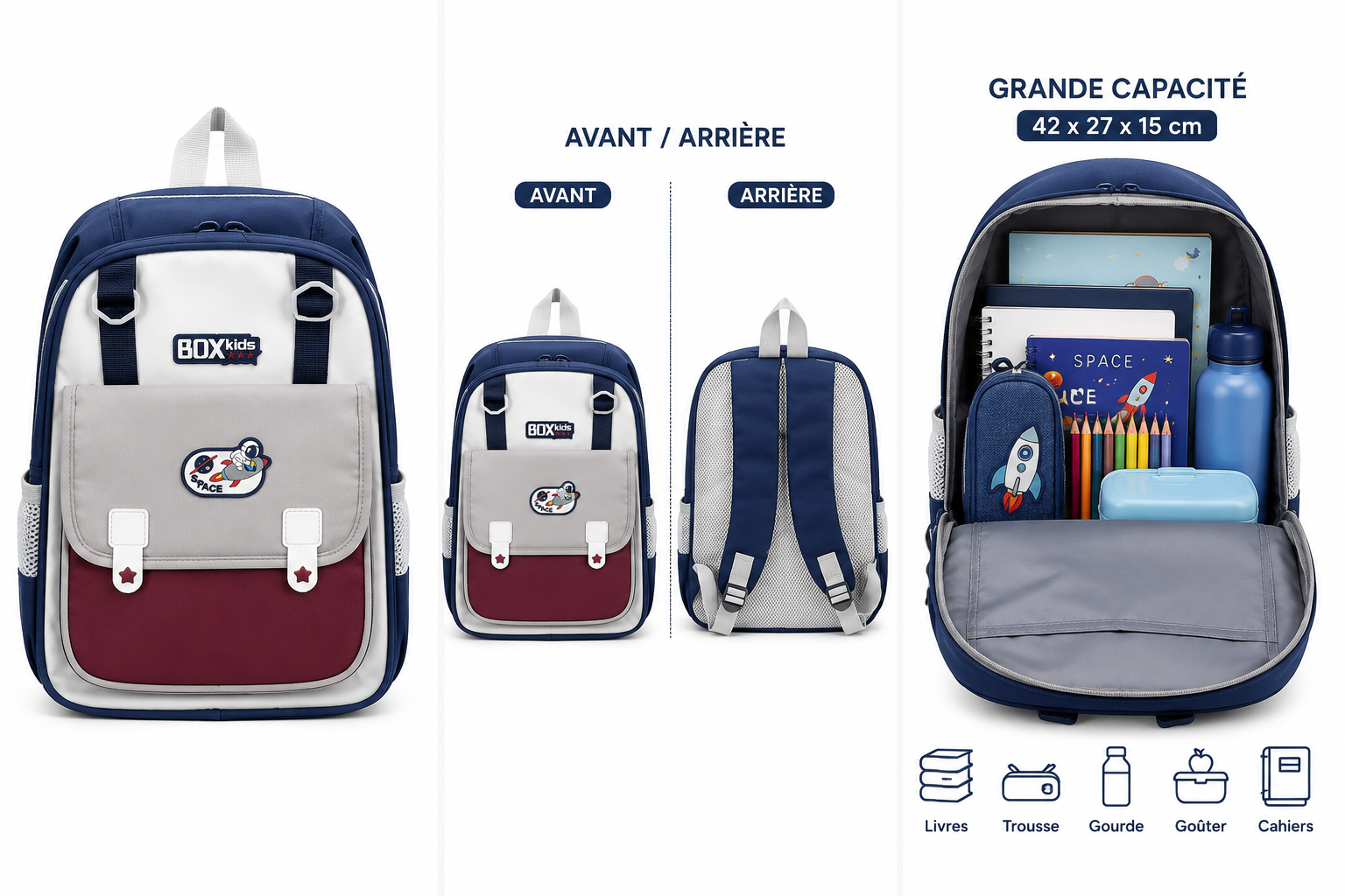 Sac à Dos Enfant BOX Kids Space Bleu – Cartable Primaire 42 cm