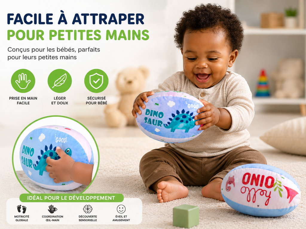 Lot de 3 Ballons Souples Dinosaure pour Bébé et Enfant – Jeu Sensoriel et Motricité