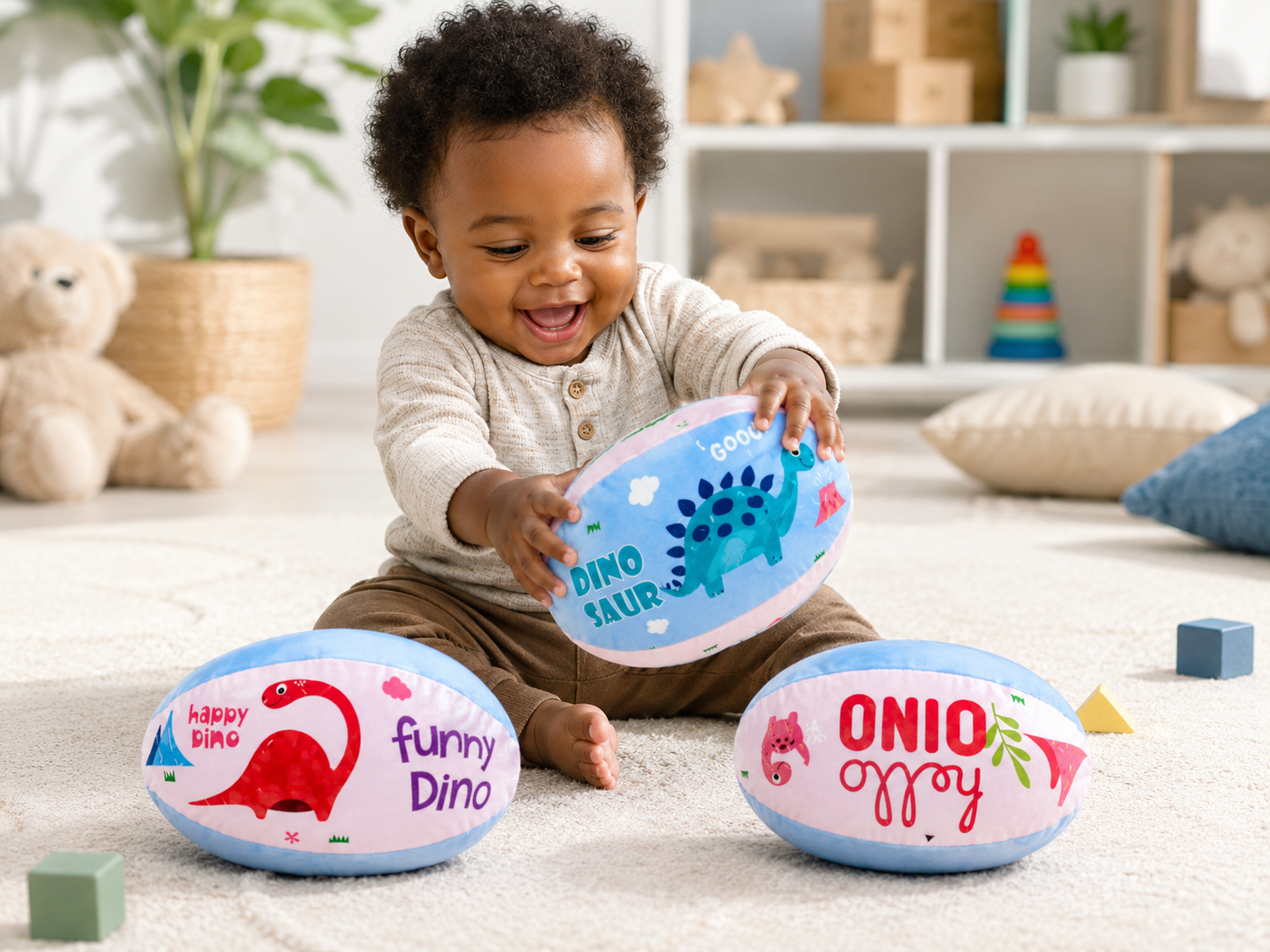 Lot de 3 Ballons Souples Dinosaure pour Bébé et Enfant – Jeu Sensoriel et Motricité