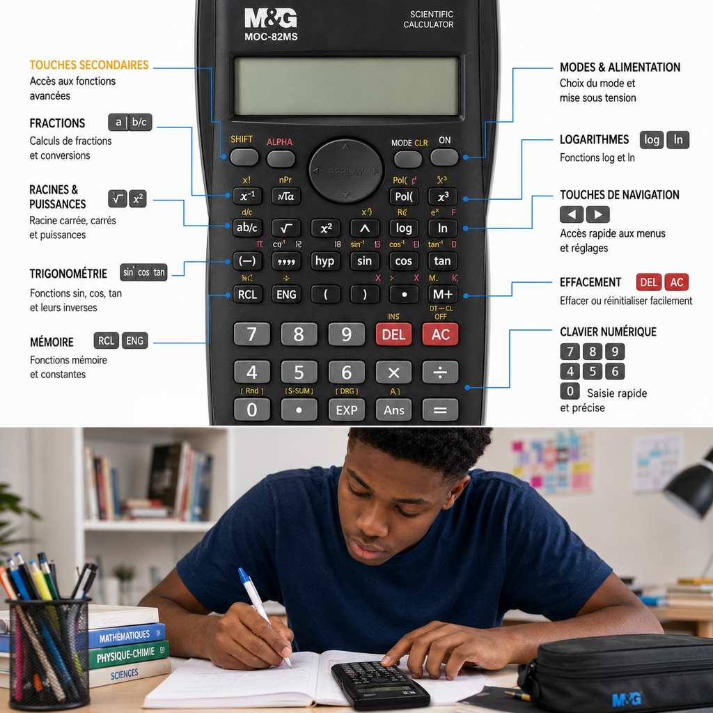 Calculatrice Scientifique M&G MOC-82MS – 240 Fonctions et Écran 2 Lignes
