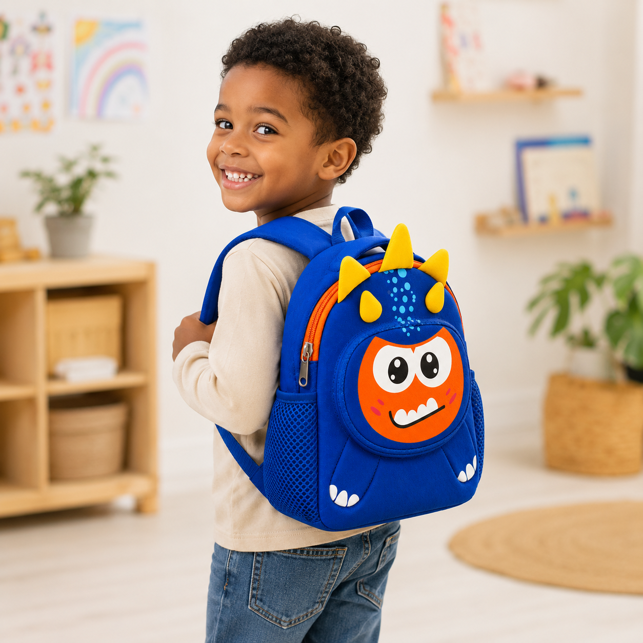 Sac à Dos Enfant Dinosaure Milai Duo - Bleu Roi & Orange – Léger et Compact pour la Maternelle