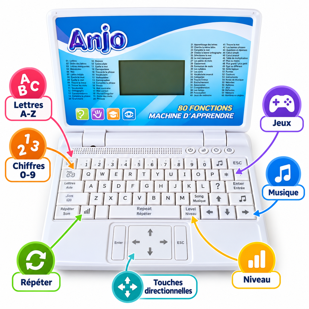 Ordinateur Éducatif Enfant 80 Fonctions – Apprentissage, Jeux & Musique
