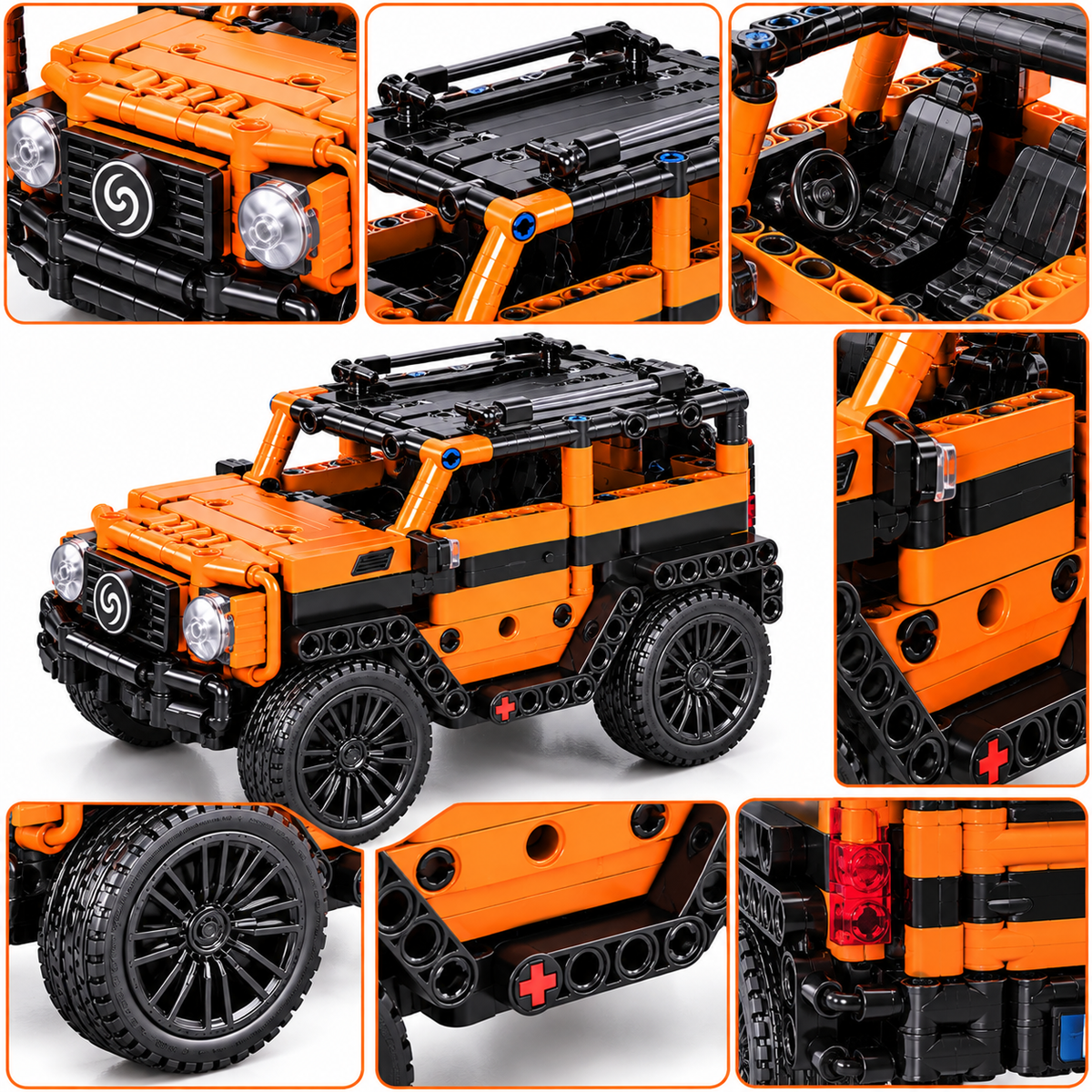 4x4 à Construire en Briques 12 x 11 x 22 cm – Véhicule Tout-Terrain Orange & Noir – 15 Ans+