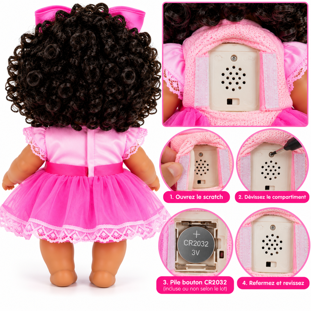 Poupée Bébé Fille Parlante 30 cm – Robe Rose & Grand Nœud