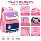 Sac à Dos Scolaire Fille Licorne Rose Classes de CM – Grande Capacité – Dos Respirant – Bretelles Rembourrées