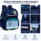 Sac à Dos Scolaire Enfant Dinosaure Bleu Classes de CM – Grande Capacité – Dos Respirant – Bretelles Rembourrées – Kidoo
