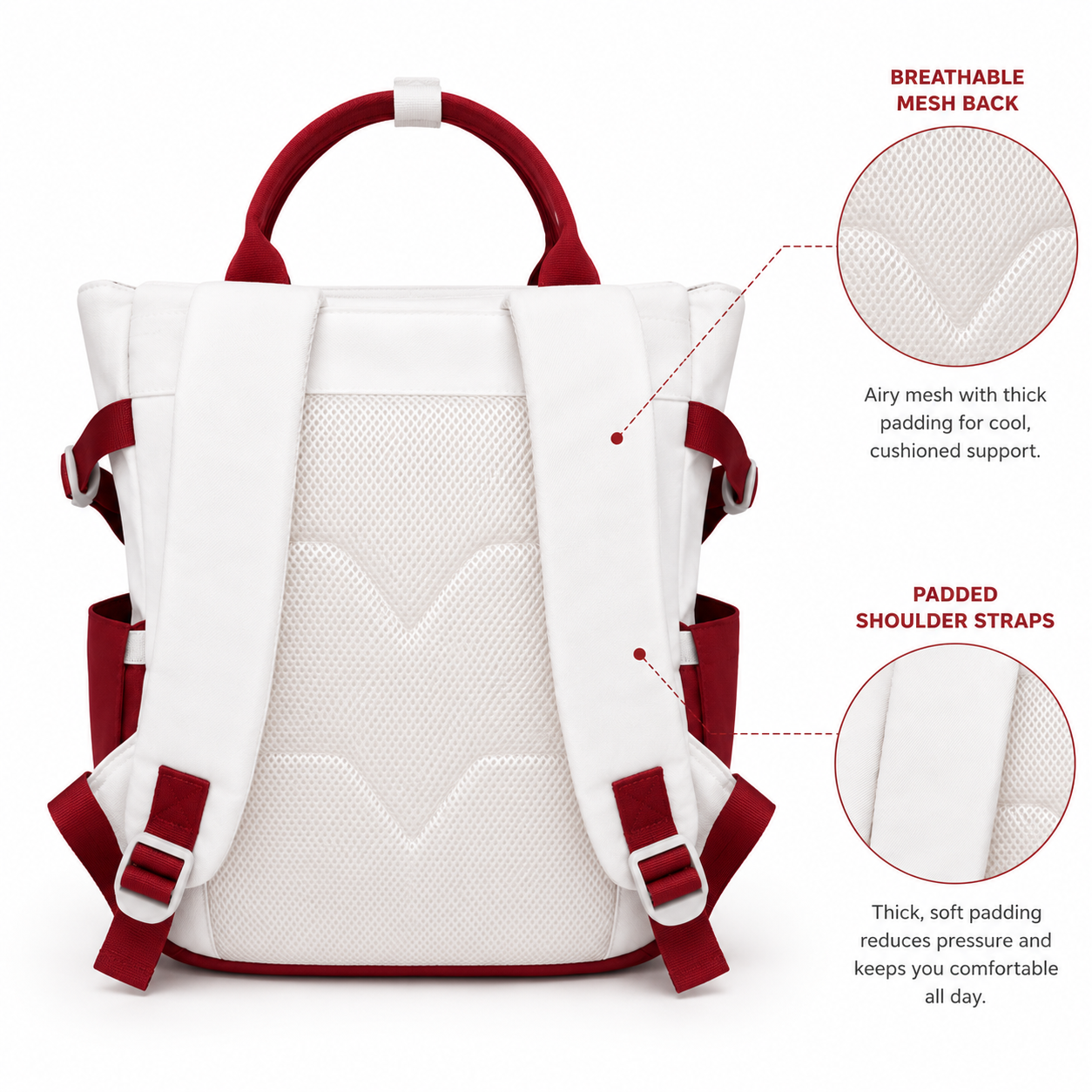 Sac à Dos Scolaire Fille Style Coréen en Toile - Rouge et Blanc – Collège & Lycée