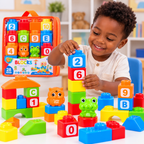 Sac de Blocs de Construction Enfant – 28 Pièces – Chiffres, Lettres & Figurines – 3 Ans+