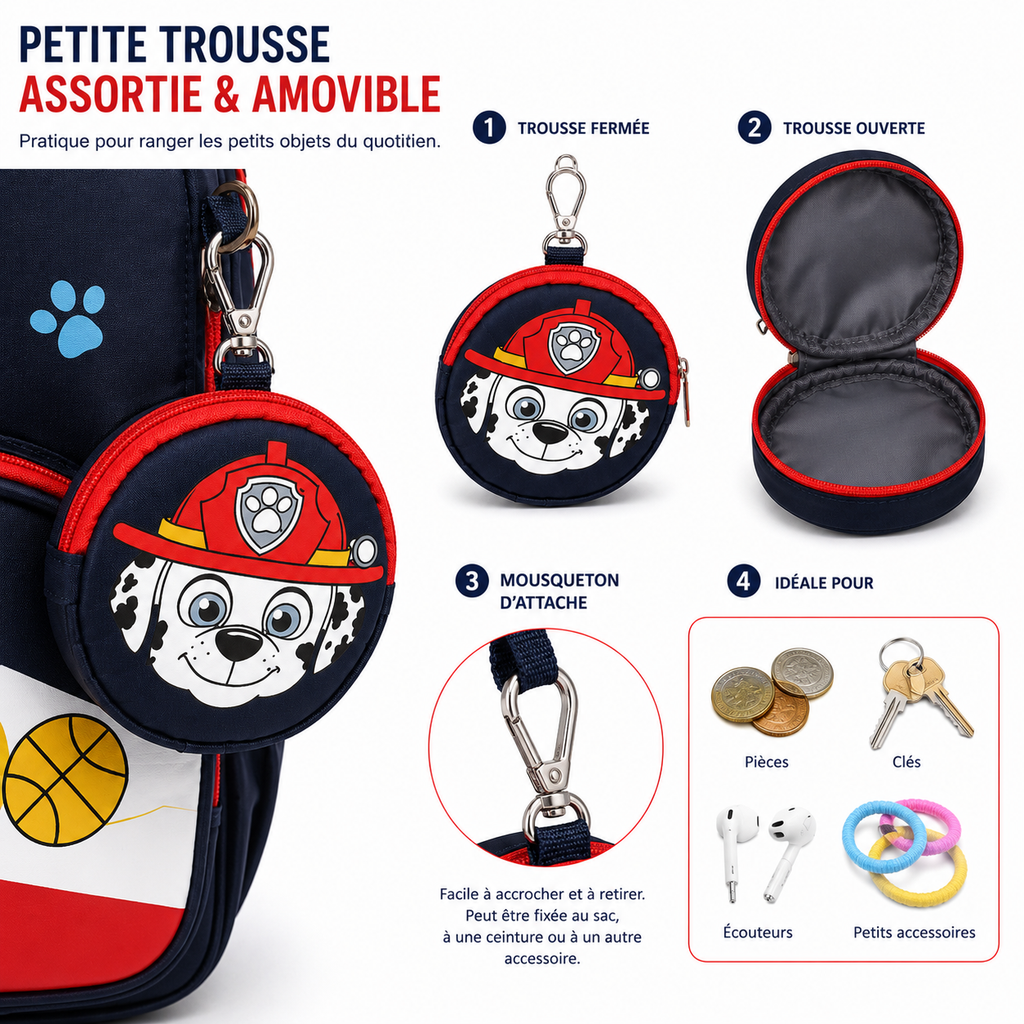 Sac à Dos Enfant Paw Patrol Marshall - Bleu Marine avec Petite Trousse – Modèle maternelle et CP1