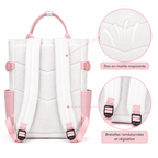 Sac à Dos Scolaire Fille Style Coréen en Toile - Rose et Blanc- Collège & Lycées