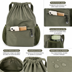 Sac à Dos à Cordon Vert Kaki - 40 cm – Léger, Spacieux et Polyvalent