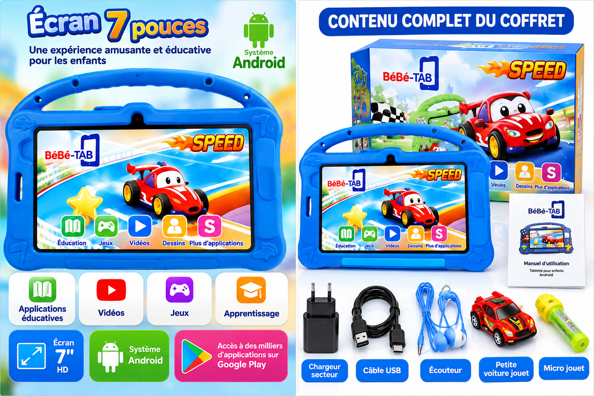 Tablette Enfant BéBé-TAB SPEED 7" – Android – 8 Go + 512 Go – 5G Dual SIM