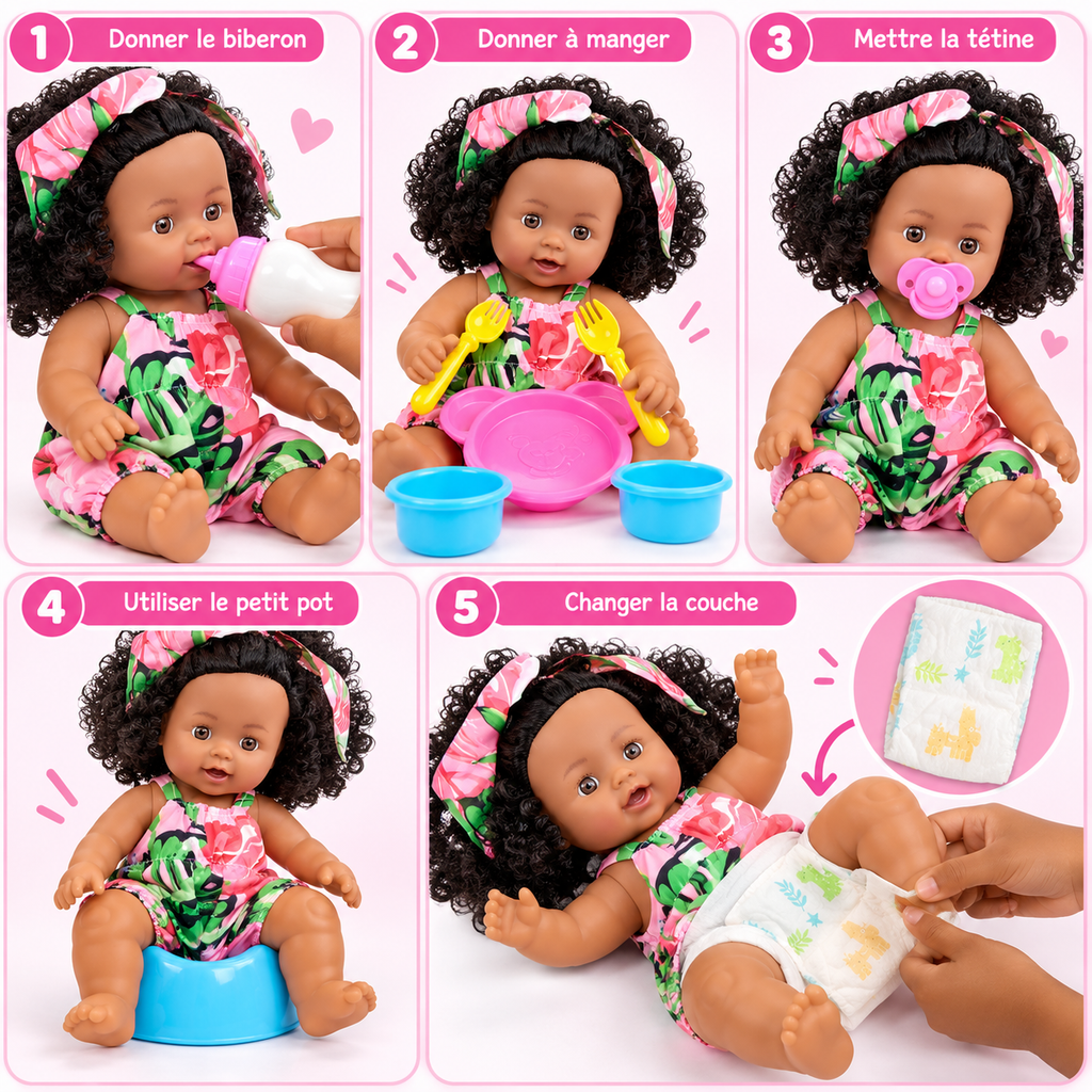 Poupée Bébé 30 cm avec Accessoires – Biberon, Pot, Tétine & Set Repas