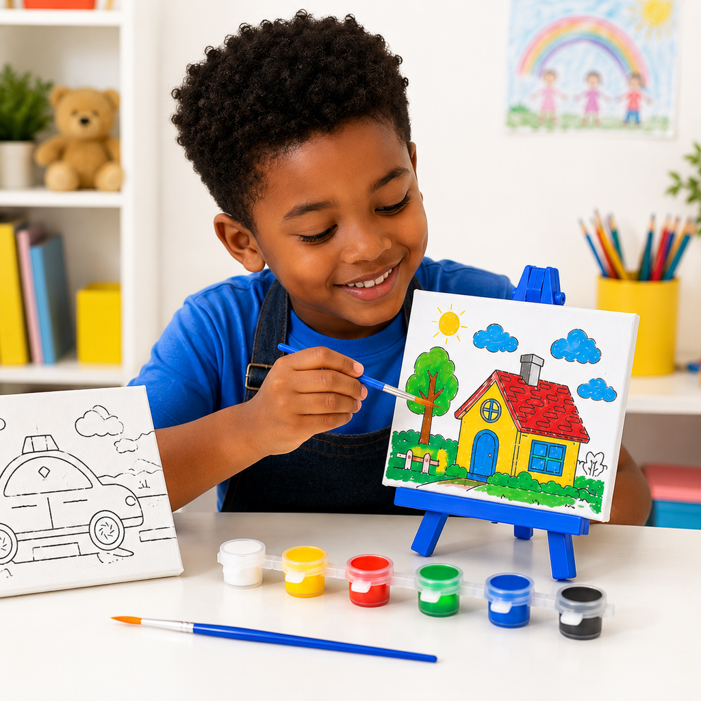 Motarro Kit Créatif Cadres à Peindre – 2 Tableaux avec Chevalets, 6 Peintures & Pinceau