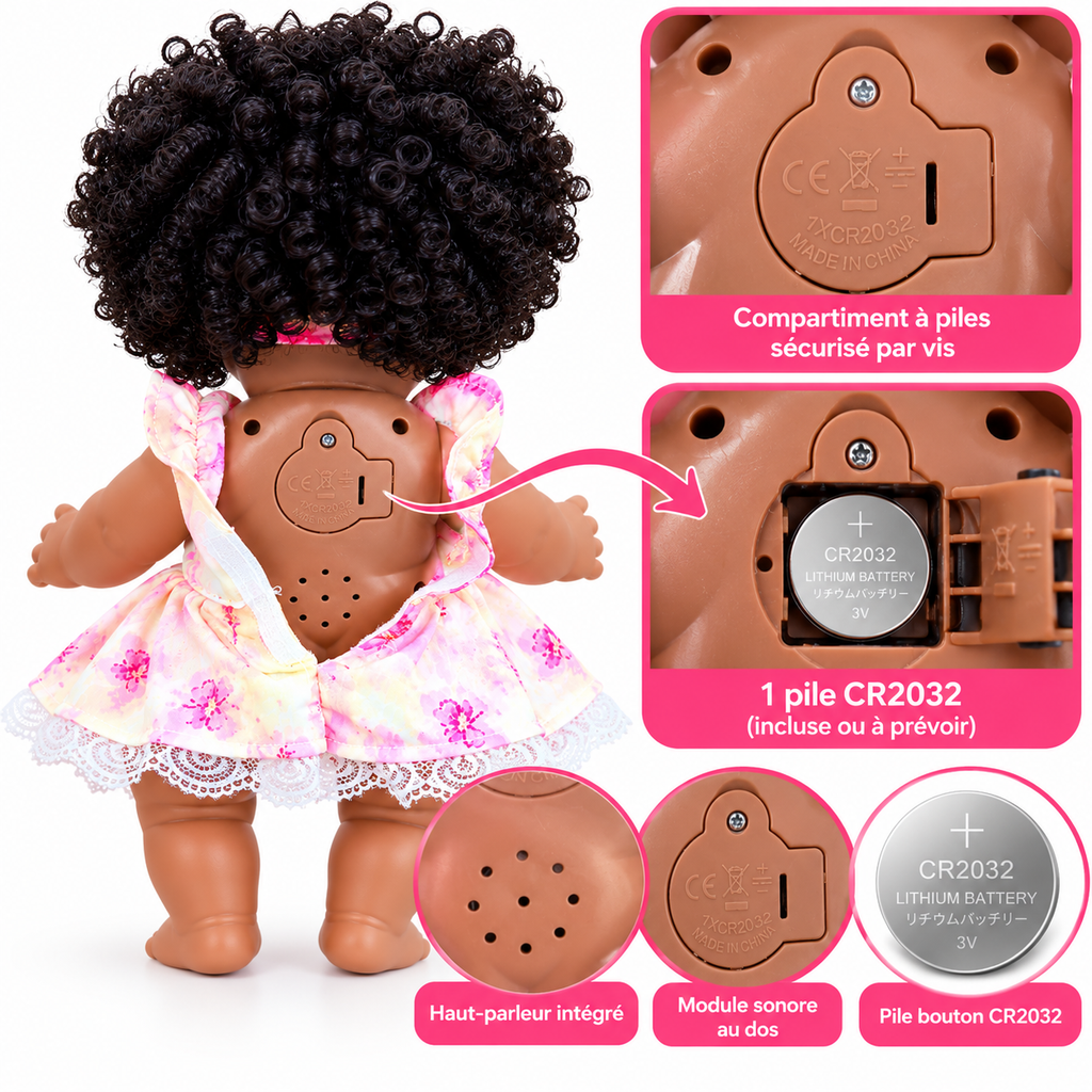 Poupée Bébé Fille 30 cm Parlante – Robe Fleurie & Cheveux Bouclés