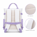 Sac à Dos Scolaire Fille Style Coréen en Toile - Mauve et Blanc – Collège et Lycée
