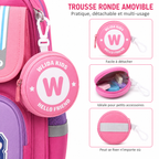 Sac à Dos Scolaire Enfant Wldkids Rose – Classes de CE & CM – Avec Trousse Ronde Amovible