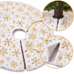 Jupe de Sapin de Noël Blanche 60 cm – Effet Fourrure & Flocons Dorés