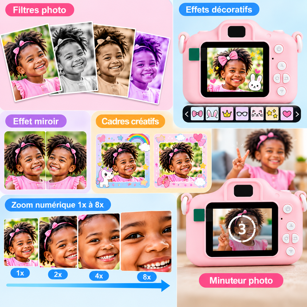 Appareil Photo Numérique Enfant Licorne avec Écran 2" – Photo, Vidéo & Jeux – Rose ou Bleu