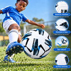 Ballon de Football Junior – 18 cm – Blanc, Noir & Bleu – 6 à 9 Ans