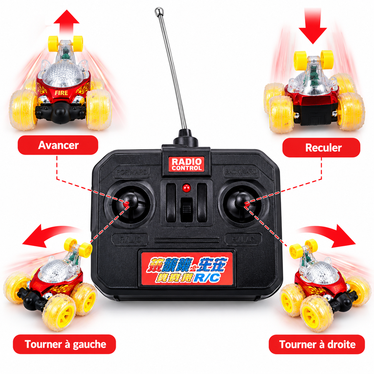 Voiture Acrobatique Télécommandée Stunt Cars No.102 – Rotation 360° – Lumières & Musique – Rechargeable