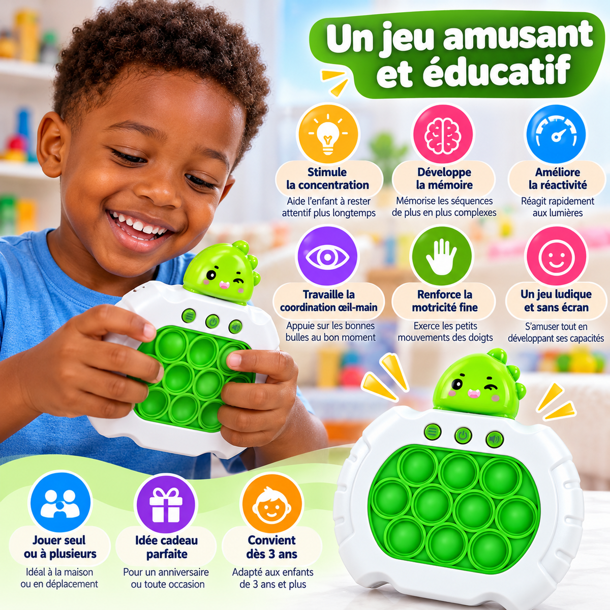 Console de Jeu Fast Push Pop It Dinosaure – 999 Niveaux – 7 Modes