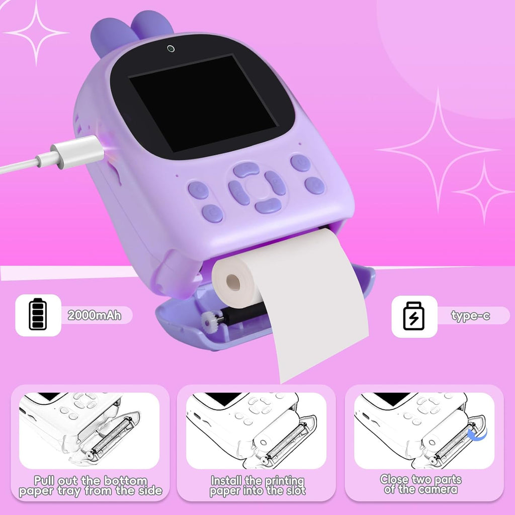 Appareil Photo Instantané Enfant avec Impression Thermique – Caméra HD 1080 P Double Objectif – Carte 32 GB Incluse