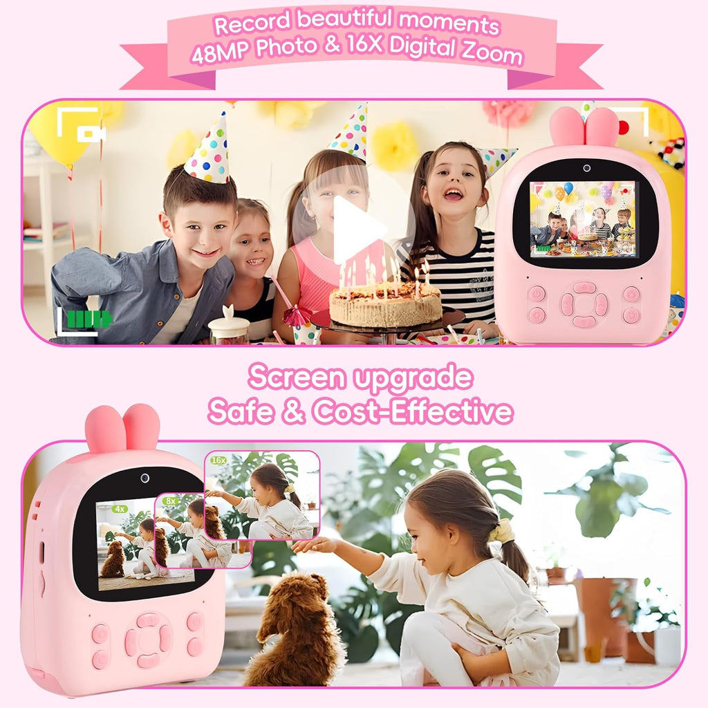 Appareil Photo Instantané Enfant avec Impression Thermique – Caméra HD 1080 P Double Objectif – Carte 32 GB Incluse - Rose