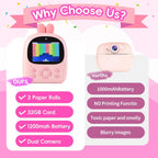 Appareil Photo Instantané Enfant avec Impression Thermique – Caméra HD 1080 P Double Objectif – Carte 32 GB Incluse - Rose
