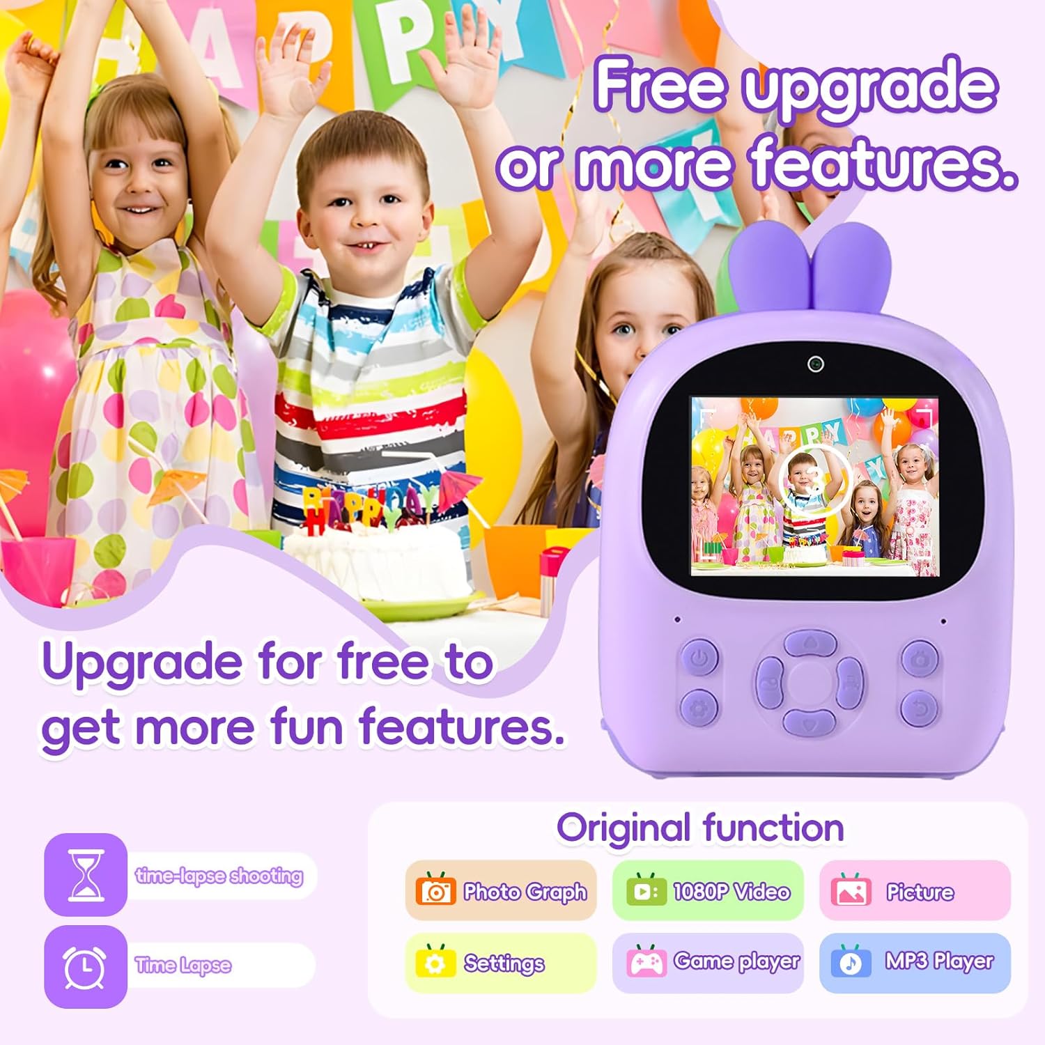Appareil Photo Instantané Enfant avec Impression Thermique – Caméra HD 1080 P Double Objectif – Carte 32 GB Incluse