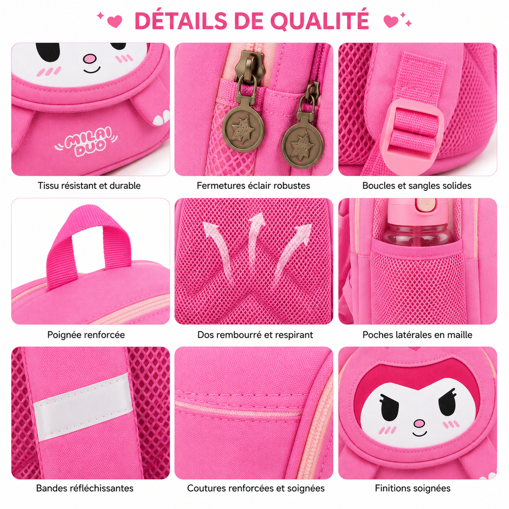 Sac à Dos Maternelle Dinosaure Milai Duo Rose 3D – 25 × 25 cm