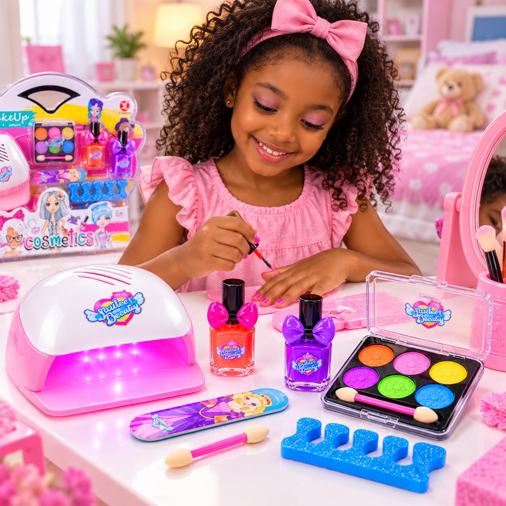 Coffret Beauté Enfant avec Lampe – Maquillage & Vernis Réels –  5 Ans+