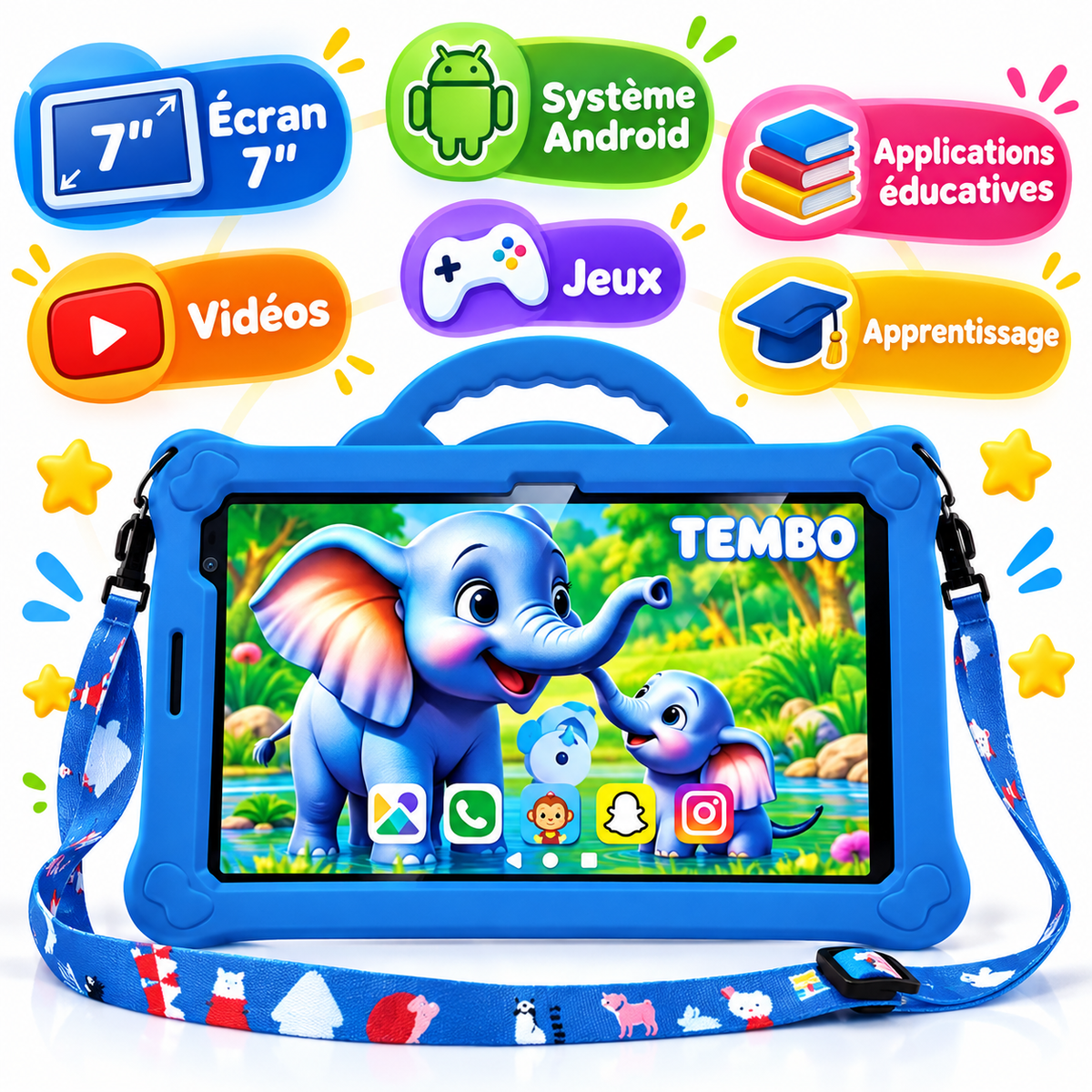 Tablette Enfant BéBé-TAB TEMBO 7" – Android – 8 Go + 512 Go – 5G Dual SIM