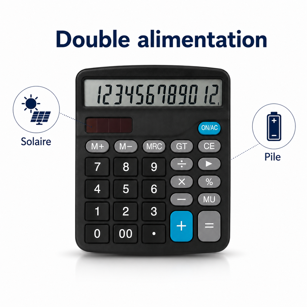 Calculatrice de bureau M&G MGC-614 – Grand écran 12 chiffres et double alimentation