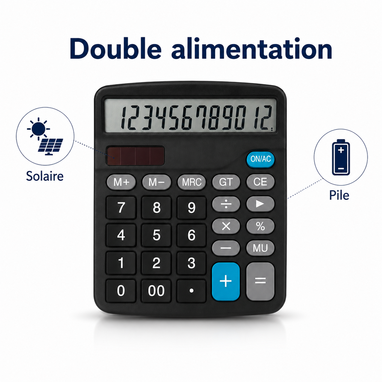 Calculatrice de bureau M&G MGC-614 – Grand écran 12 chiffres et double alimentation