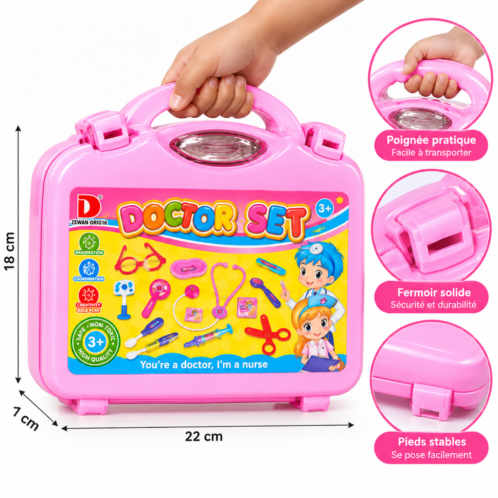 Coffret Docteur Enfant – Mallette Médicale de Jeu avec Accessoires -  3 ans+